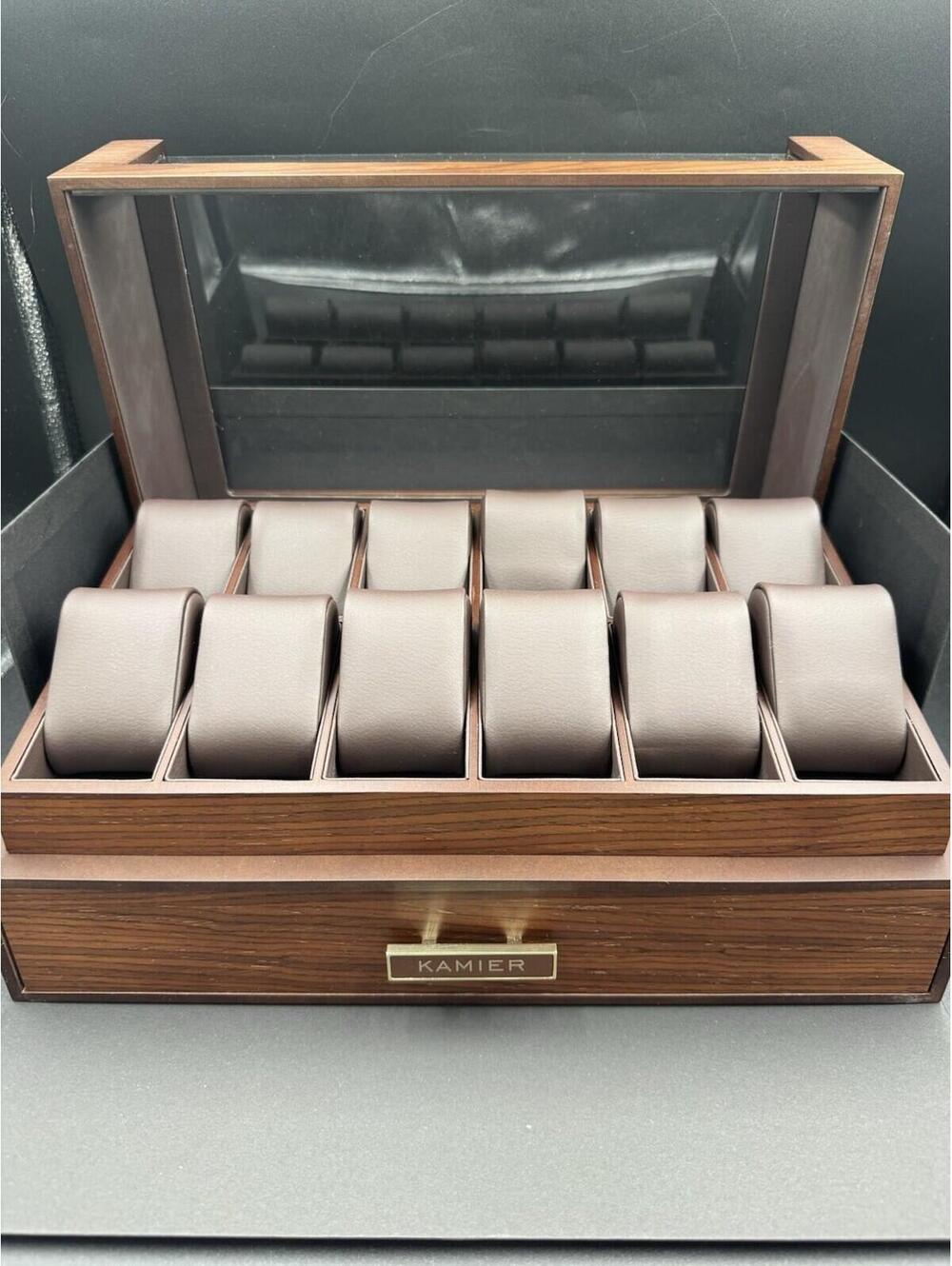 Kamier - High End Watch Box 12 Slot Wooden Watch Case With Drawer Watch Display